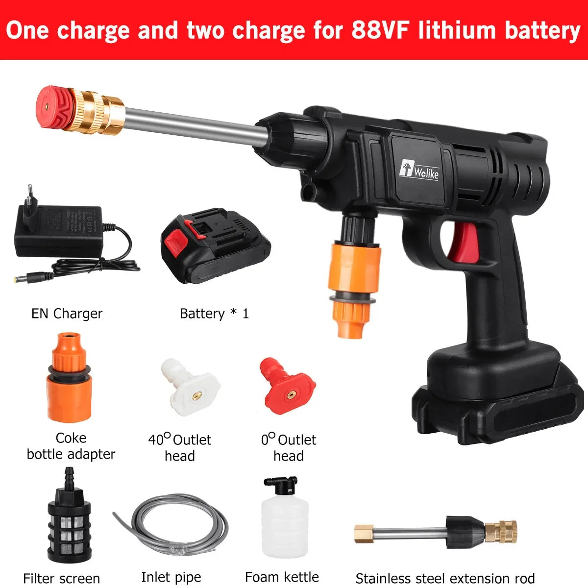 30Bar High Pressure Car Washer Water Gun 2000W Portable Pressure Washer Cordless Car Washing Machine Cleaner Adjustable Nozzle