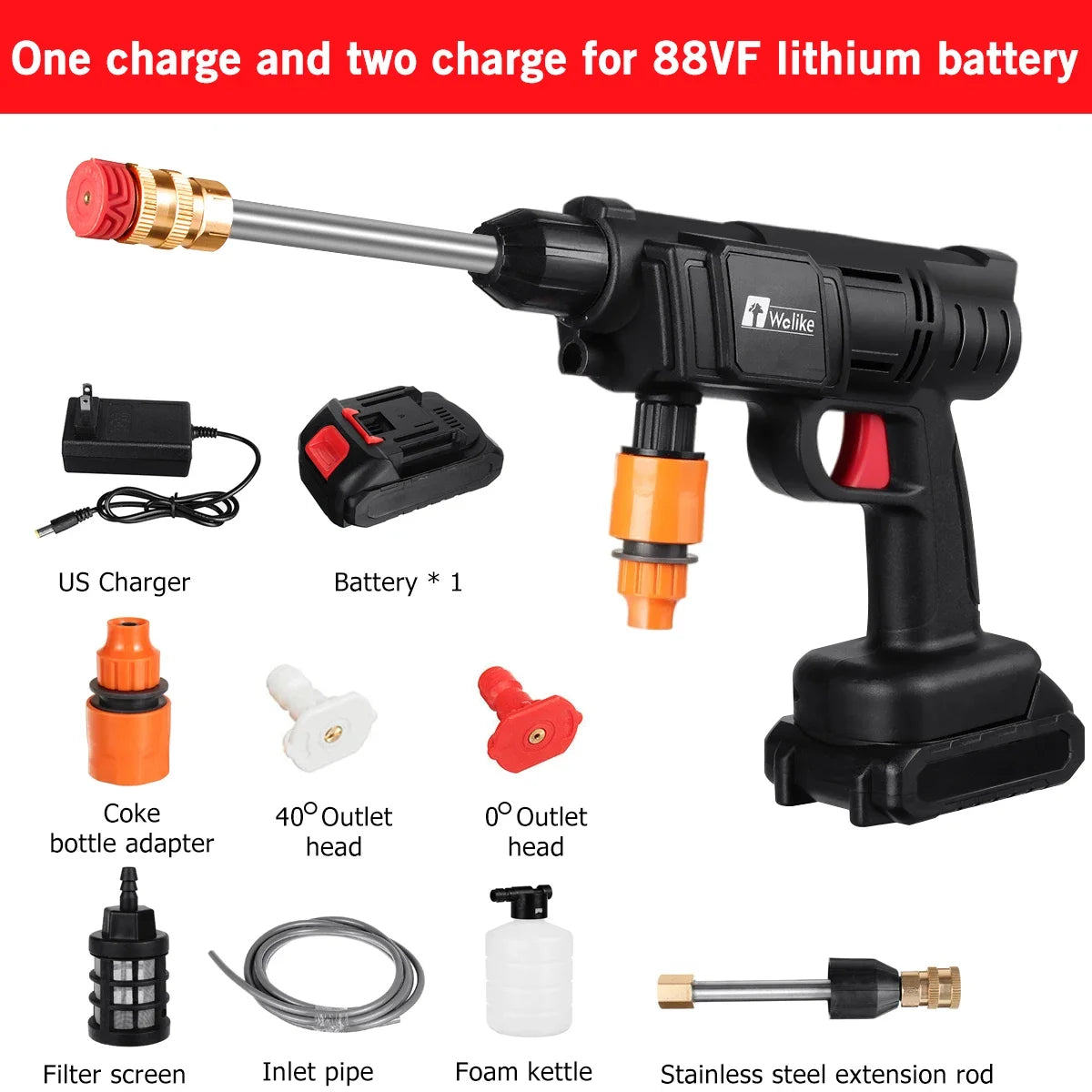 30Bar High Pressure Car Washer Water Gun 2000W Portable Pressure Washer Cordless Car Washing Machine Cleaner Adjustable Nozzle