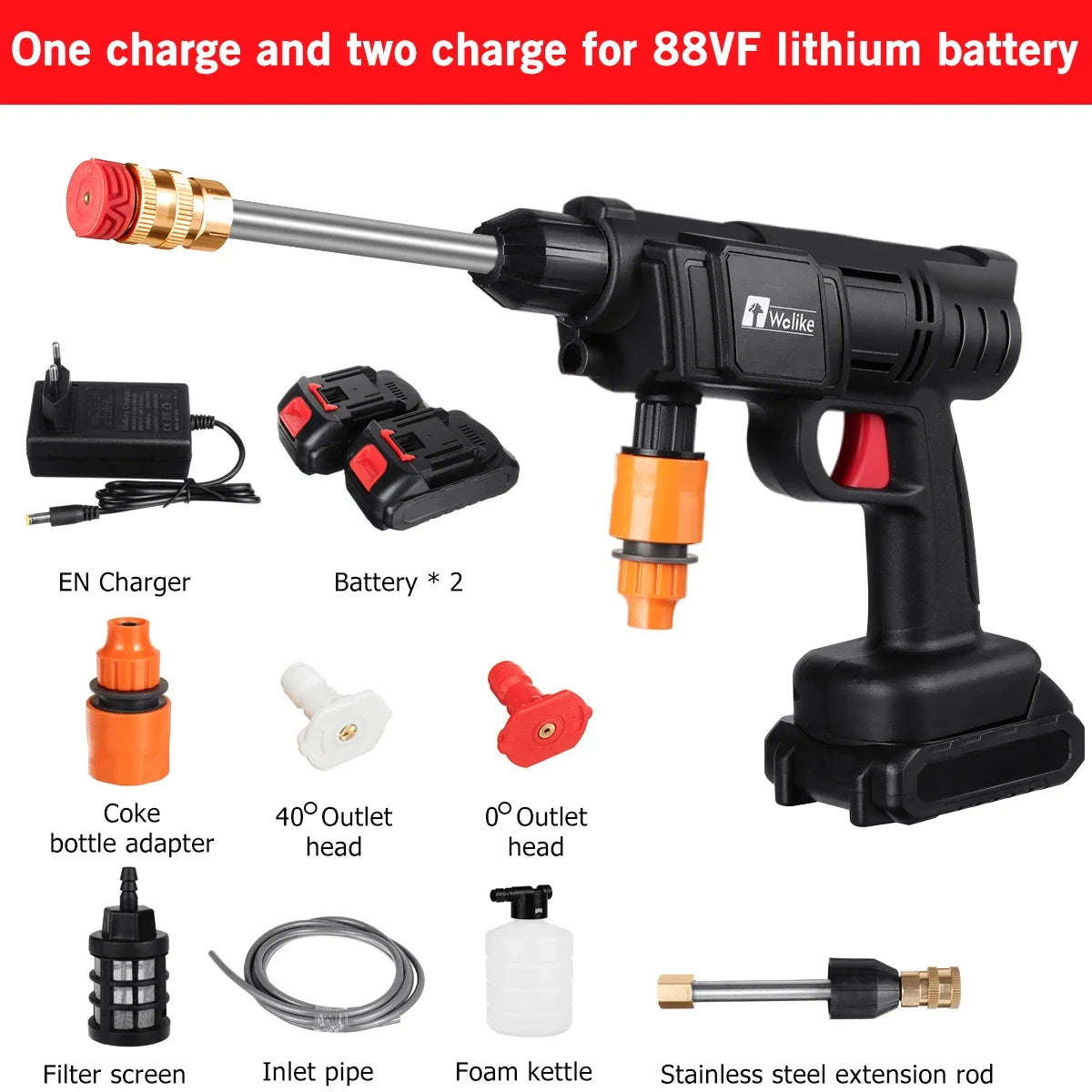 30Bar High Pressure Car Washer Water Gun 2000W Portable Pressure Washer Cordless Car Washing Machine Cleaner Adjustable Nozzle