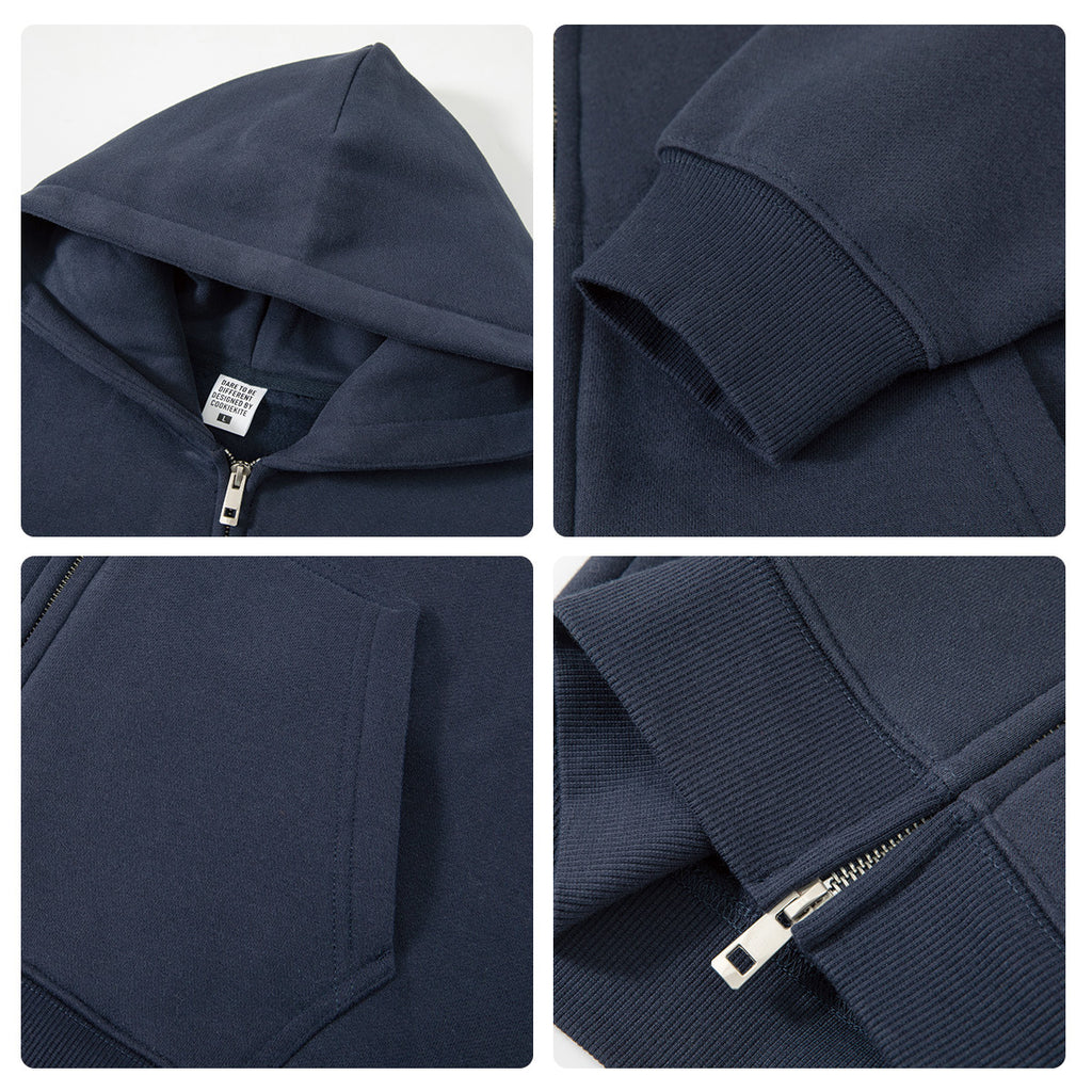 Kite Men's Clothing | Cross-Border European and American Loose Zipper Shirt Two-Piece Set for Men and Women 350g Fleece Hooded Sweatshirt and Pants Set