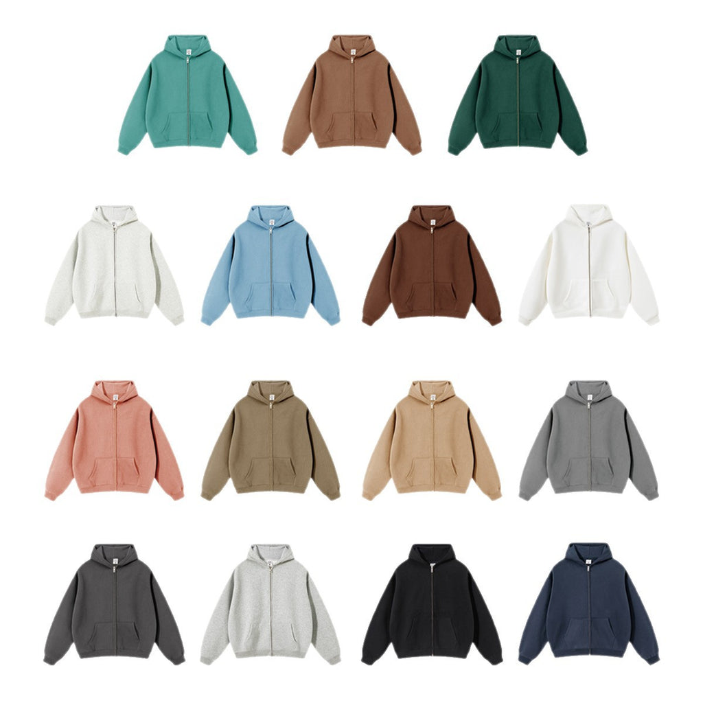 Kite Men's Clothing | Cross-Border European and American Loose Zipper Shirt Two-Piece Set for Men and Women 350g Fleece Hooded Sweatshirt and Pants Set